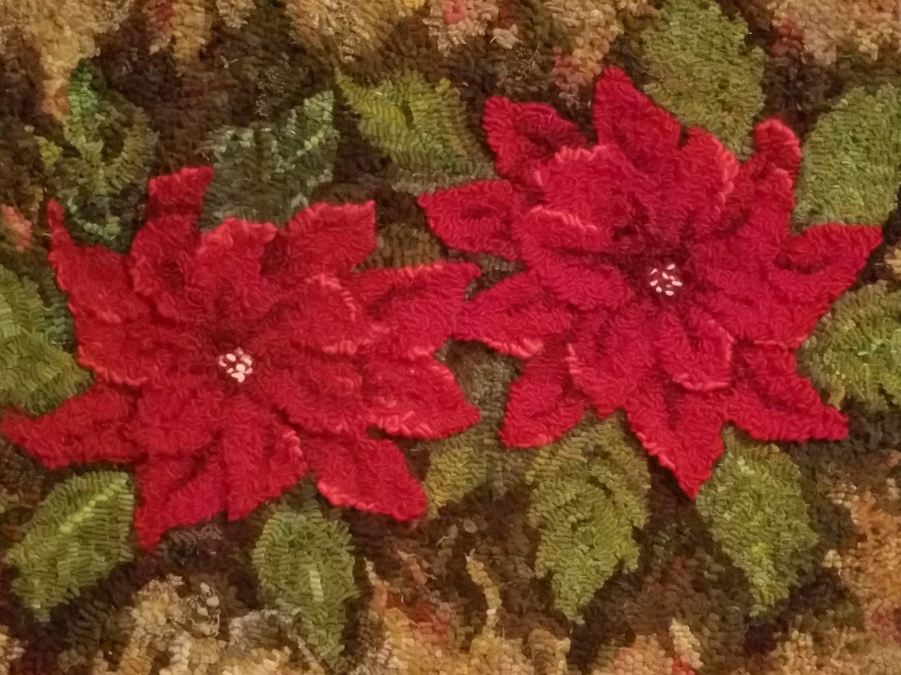 Poinsettia Pair - Rug Hooking PATTERN on Rug Warp / Linen / Burlap / Paper