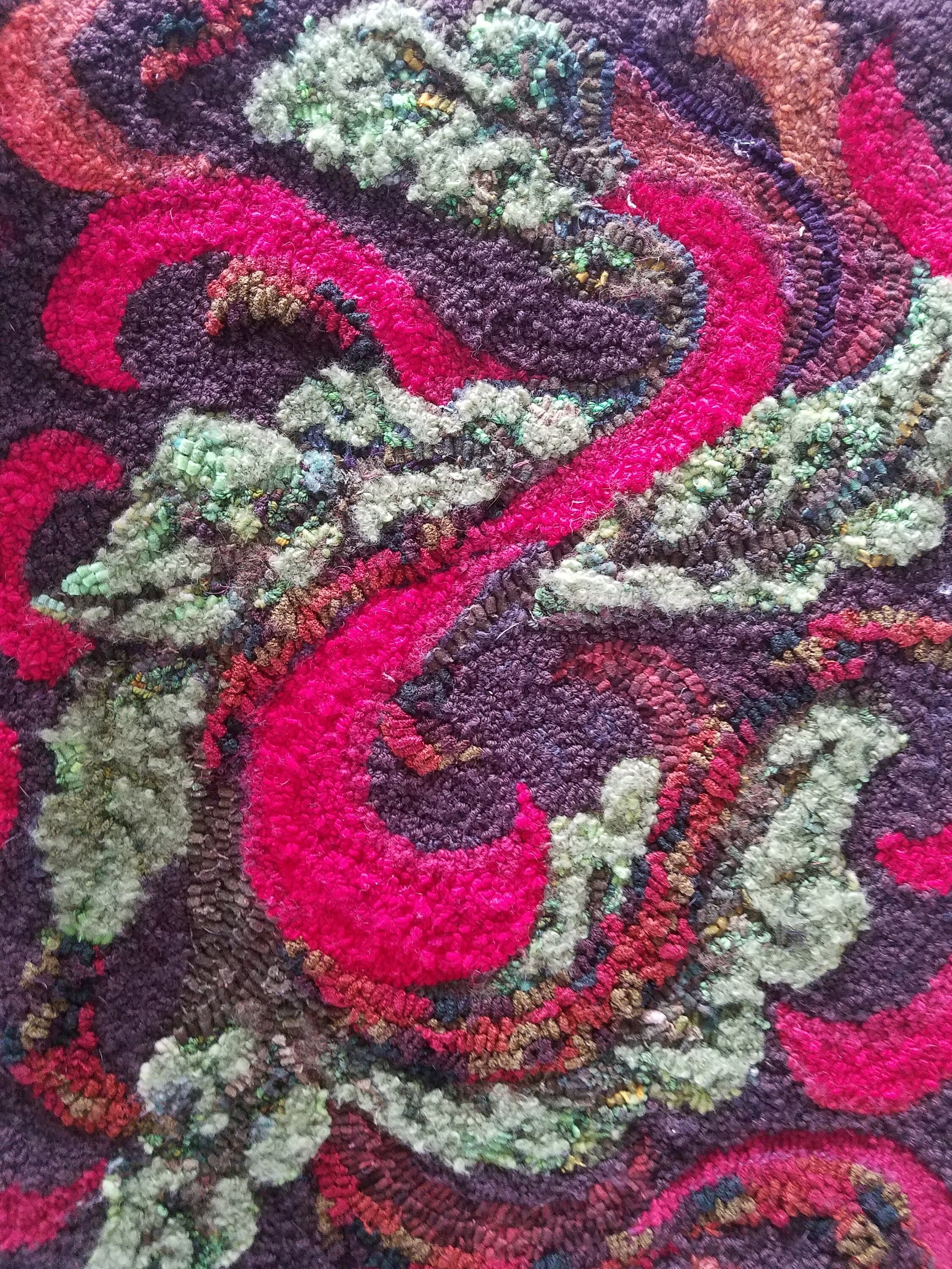 Mossy Leaves & Scrolls - Rug Hooking PATTERN on Rug Warp / Linen / Burlap / Paper