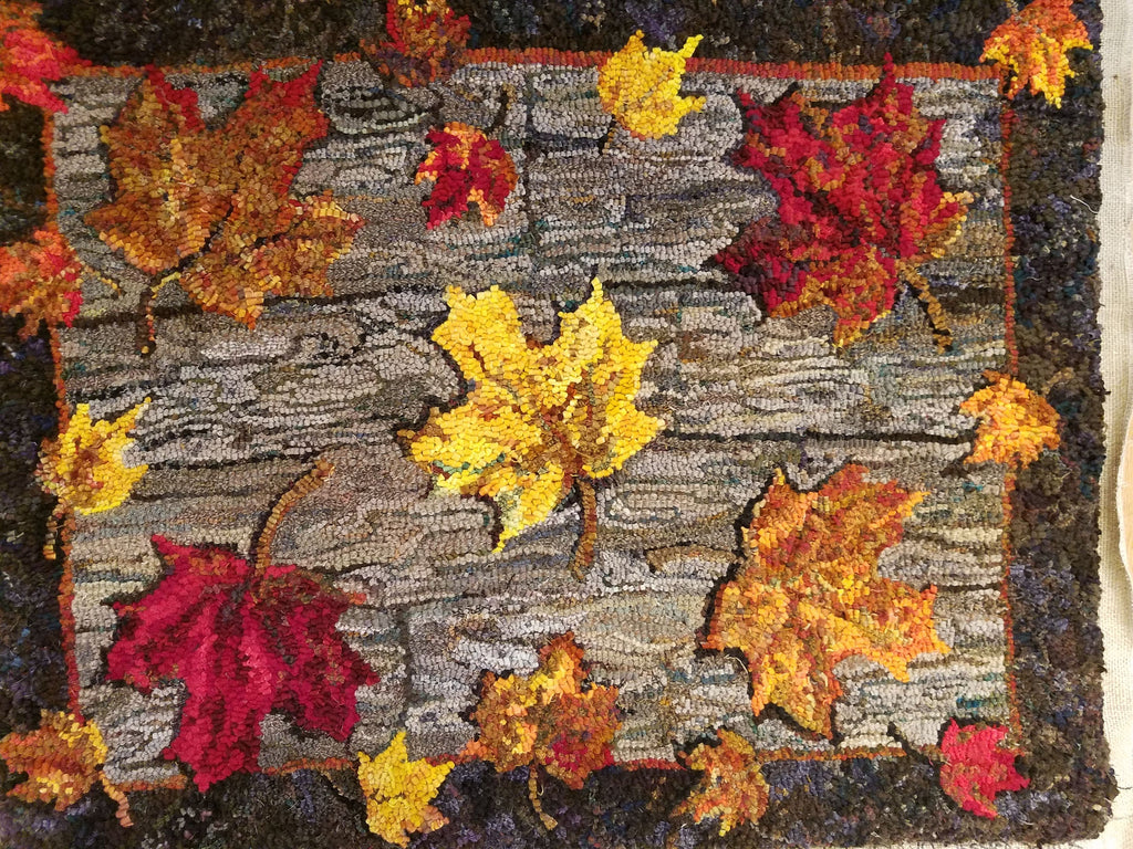 Fall Leaves On The Deck-Rug Hooking PATTERN on Rug Warp / Linen / Burlap / Paper