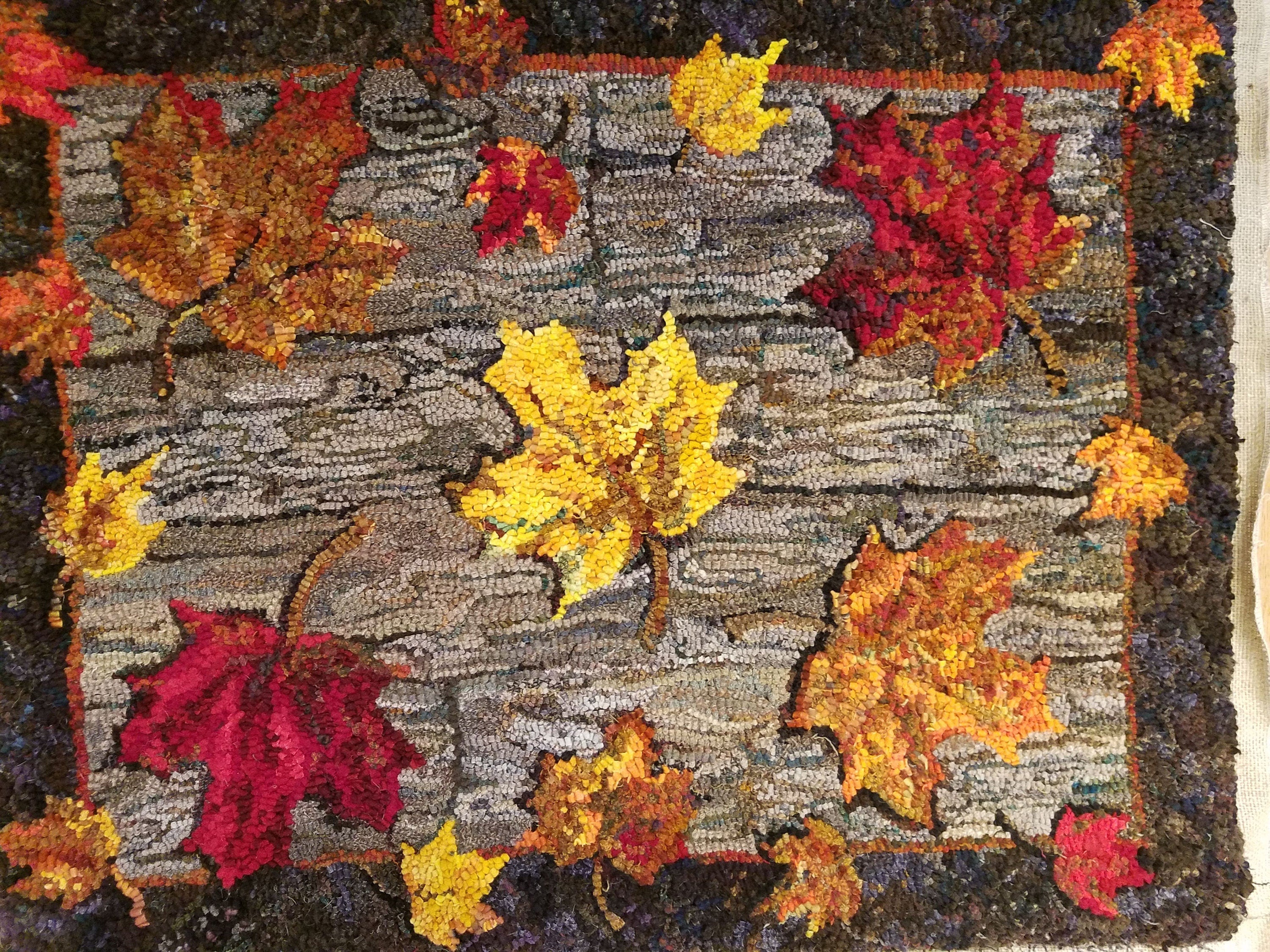 Fall Leaves On The Deck-Rug Hooking PATTERN on Rug Warp / Linen / Burlap / Paper