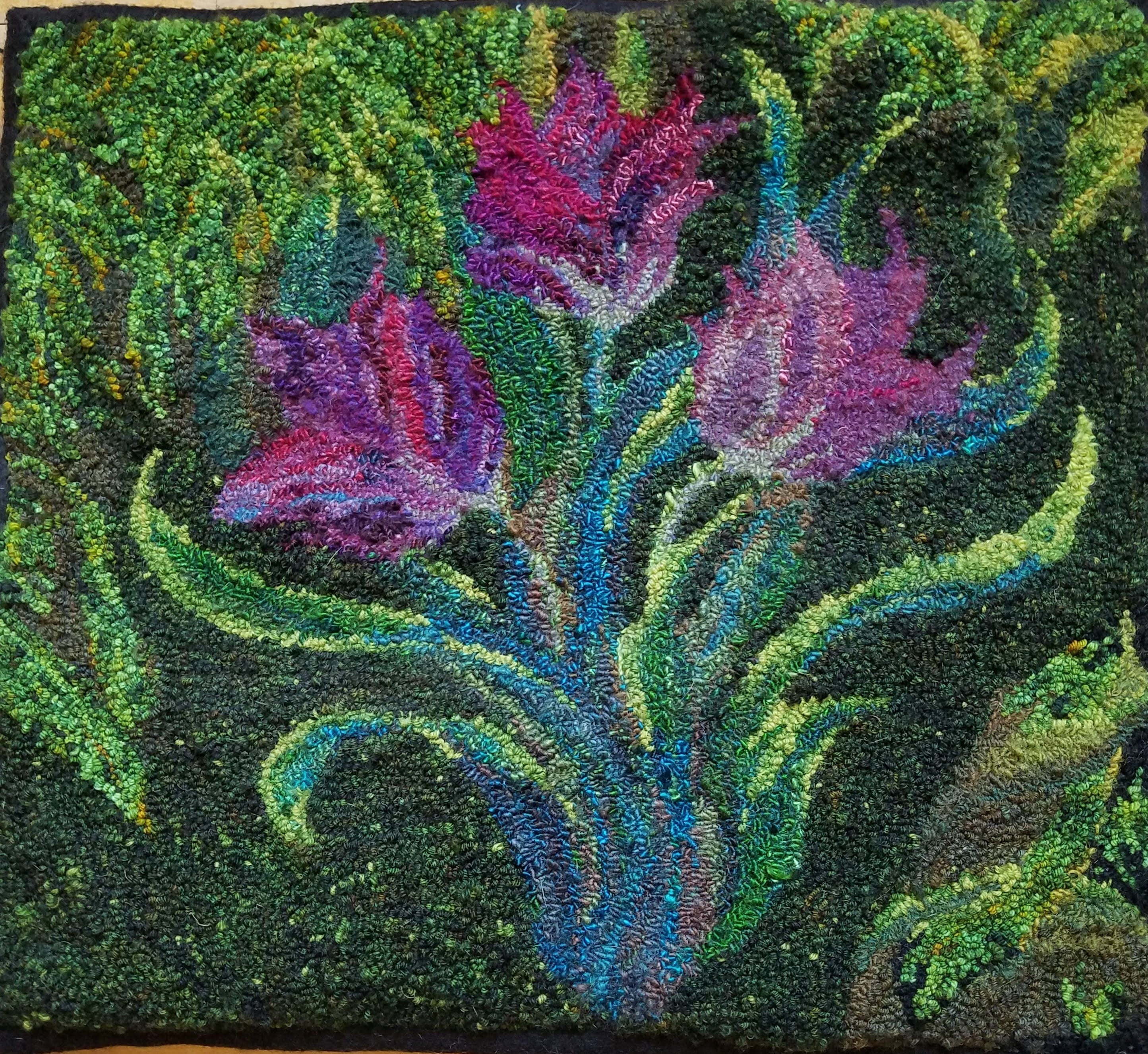 Parrot Tulips #1-Rug Hooking PATTERN on Rug Warp / Linen / Burlap / Paper