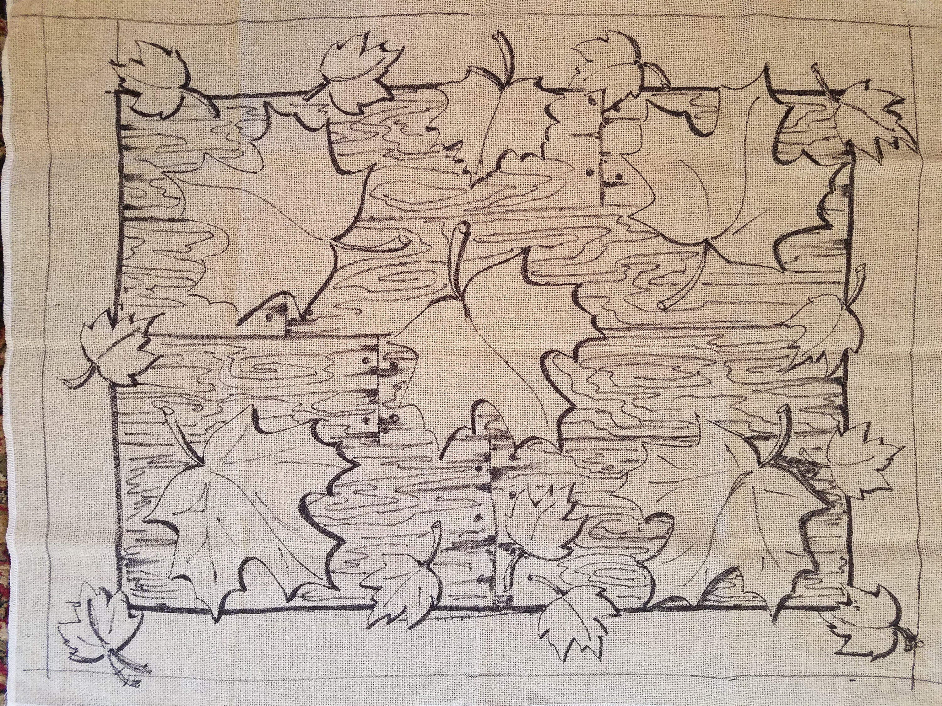 Fall Leaves On The Deck-Rug Hooking PATTERN on Rug Warp / Linen / Burlap / Paper