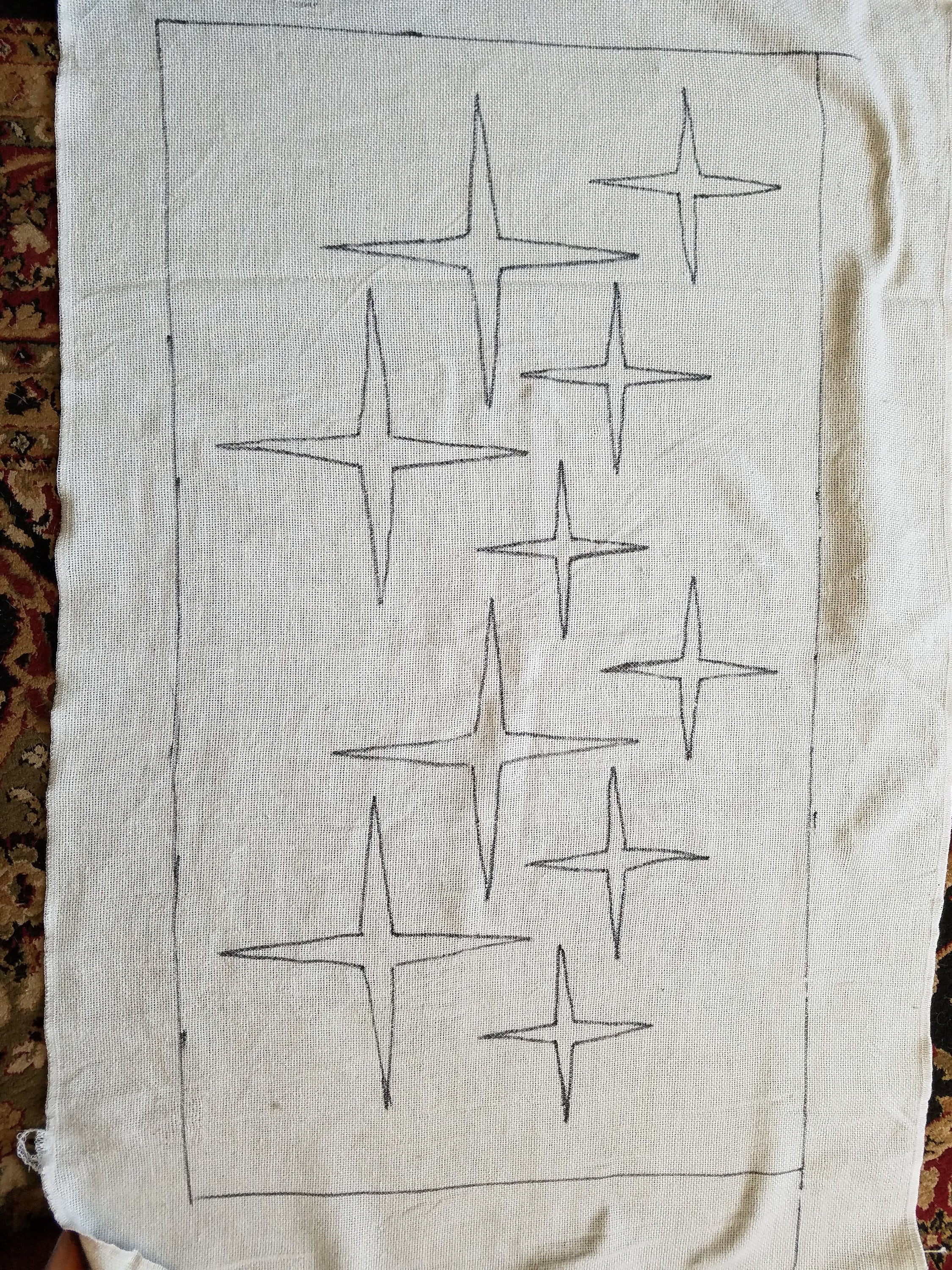 VanGogh Inspired Stars-Rug Hooking PATTERN on Rug Warp / Linen / Burlap / Paper