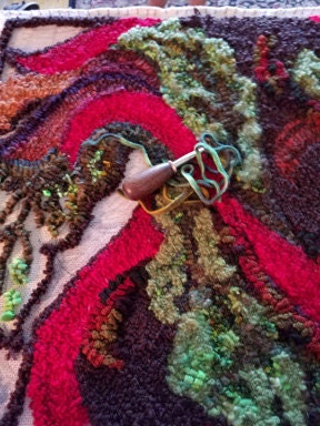 Mossy Leaves & Scrolls - Rug Hooking PATTERN on Rug Warp / Linen / Burlap / Paper