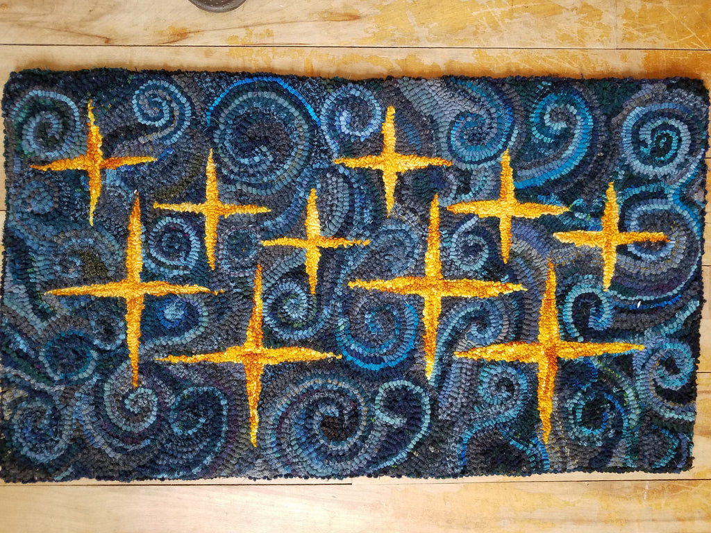VanGogh Inspired Stars-Rug Hooking PATTERN on Rug Warp / Linen / Burlap / Paper