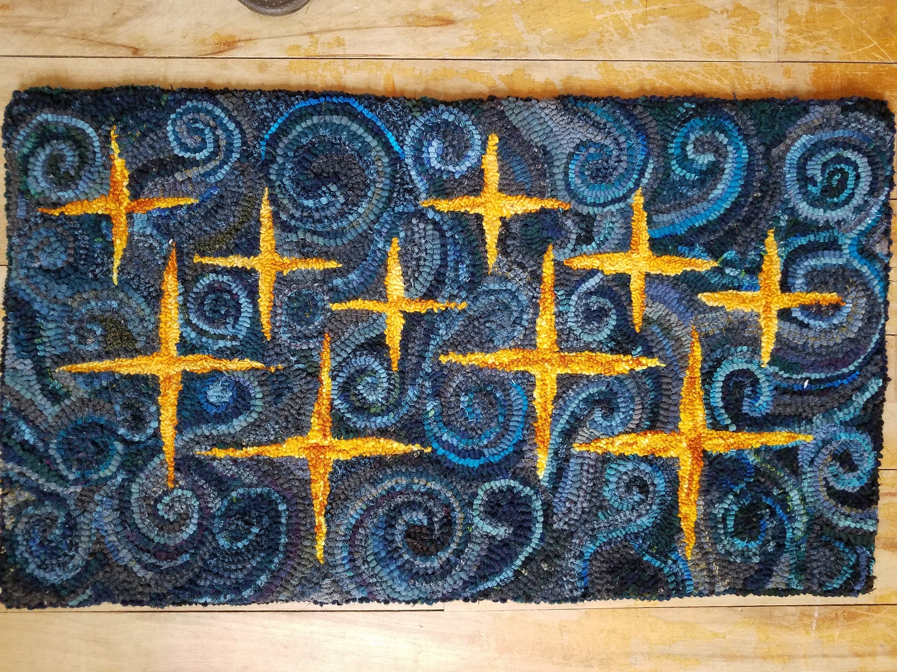 VanGogh Inspired Stars-Rug Hooking PATTERN on Rug Warp / Linen / Burlap / Paper